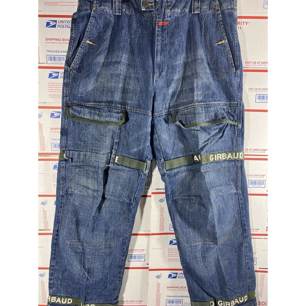 Vintage Marithe Francois Girbaud Blue Jeans Sz 40 Green Shuttle Straps Y2K Baggy
